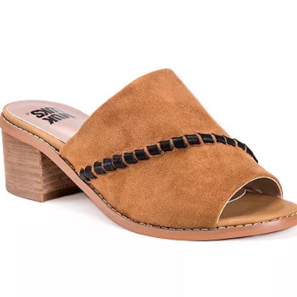 Muk Luks Blanche Faux Suede Brown Slip On Stitched Mule